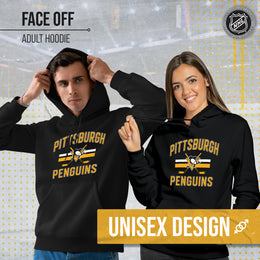 Pittsburgh Penguins Adult NHL Face Off Hockey Fleece Hooded Sweatshirt - Black