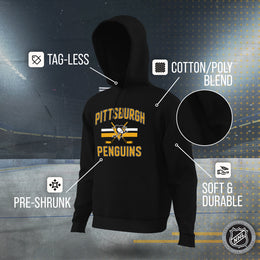 Pittsburgh Penguins Adult NHL Face Off Hockey Fleece Hooded Sweatshirt - Black