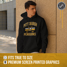 Pittsburgh Penguins Adult NHL Face Off Hockey Fleece Hooded Sweatshirt - Black