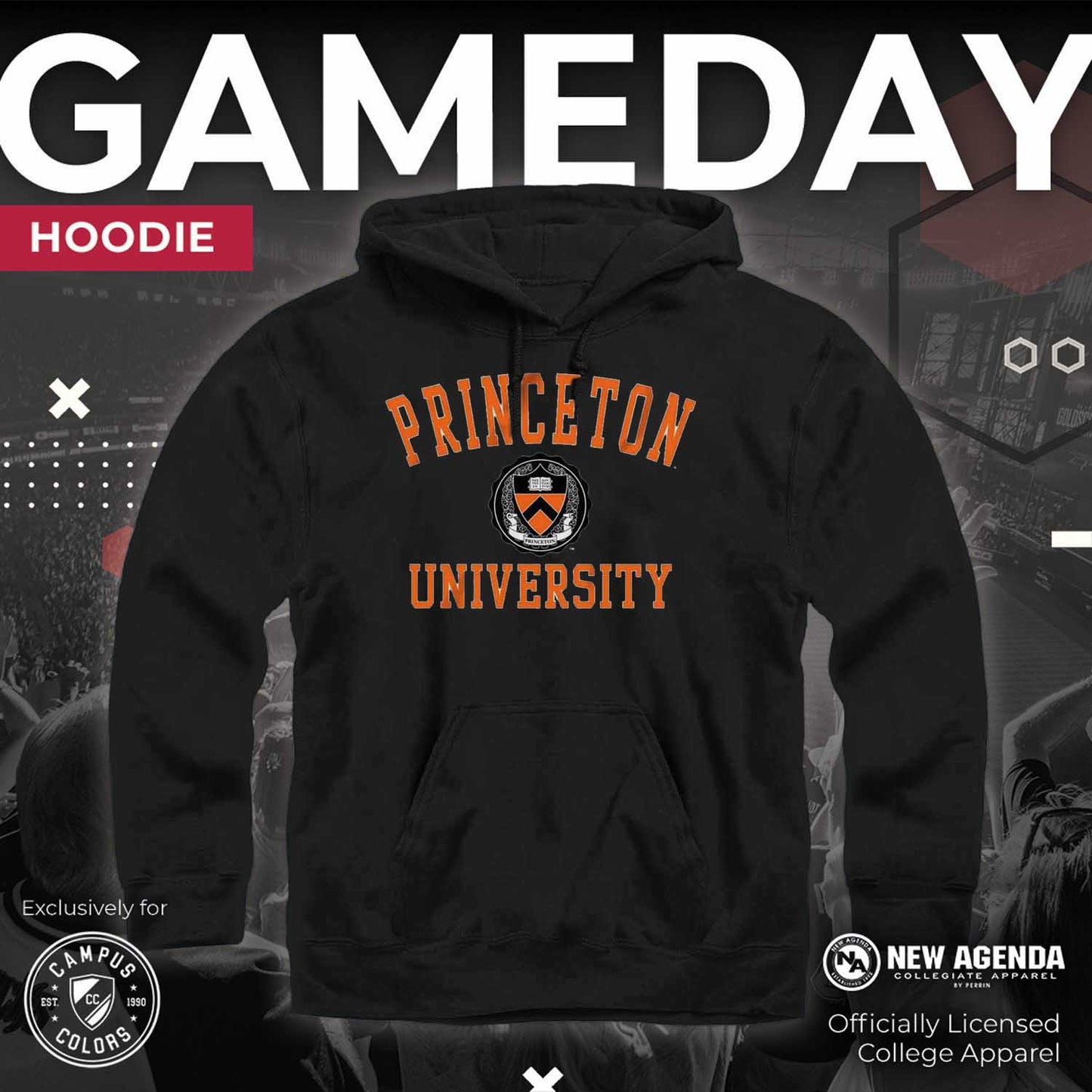 Princeton Tigers Adult Arch & Logo Soft Style Gameday Hooded Sweatshirt - Black