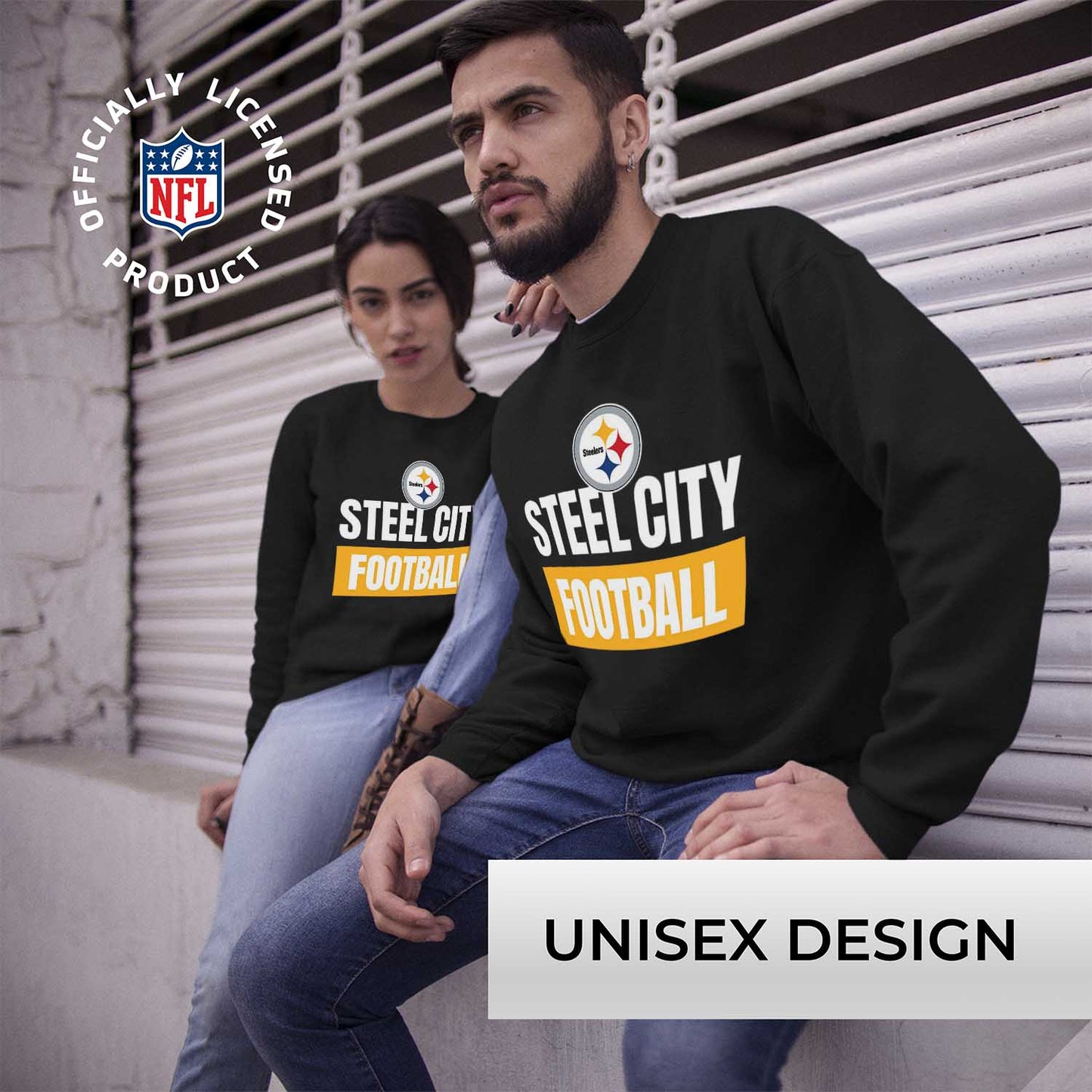 Pittsburgh Steelers NFL Adult Slogan Crewneck Sweatshirt - Black
