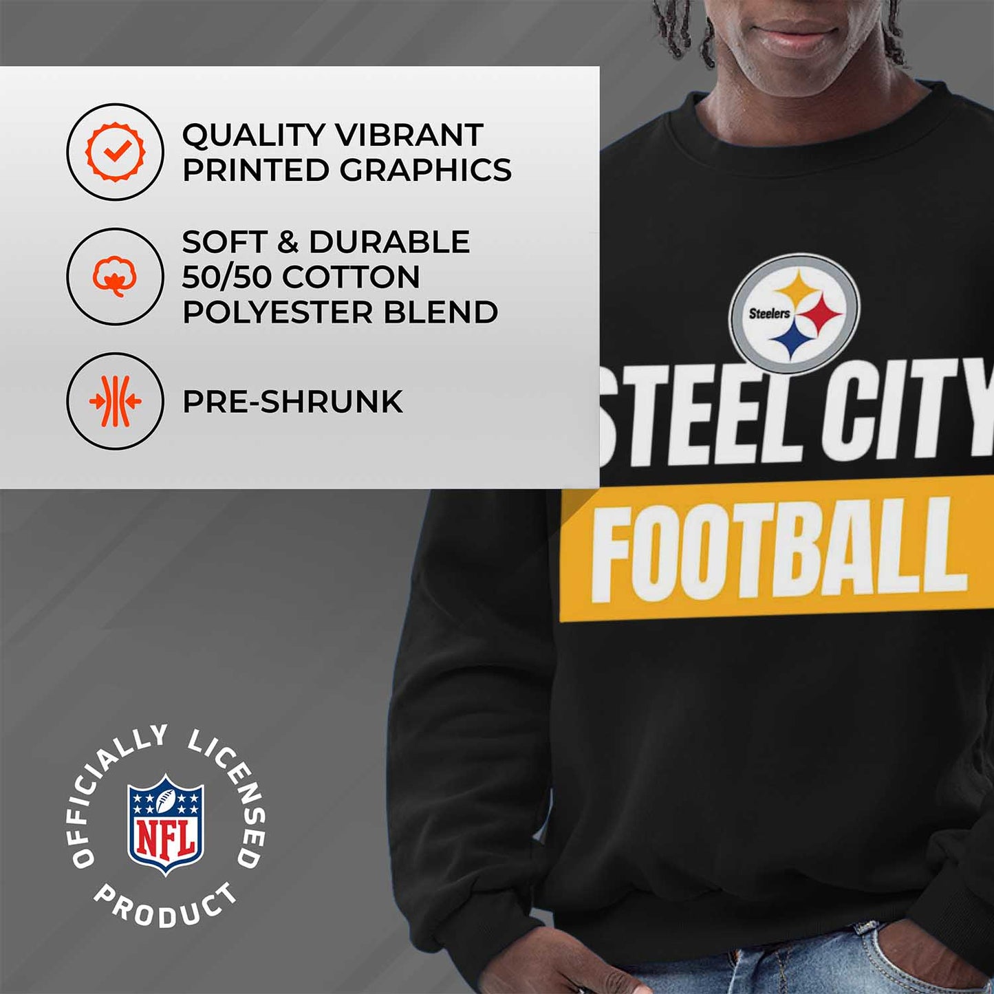 Pittsburgh Steelers NFL Adult Slogan Crewneck Sweatshirt - Black