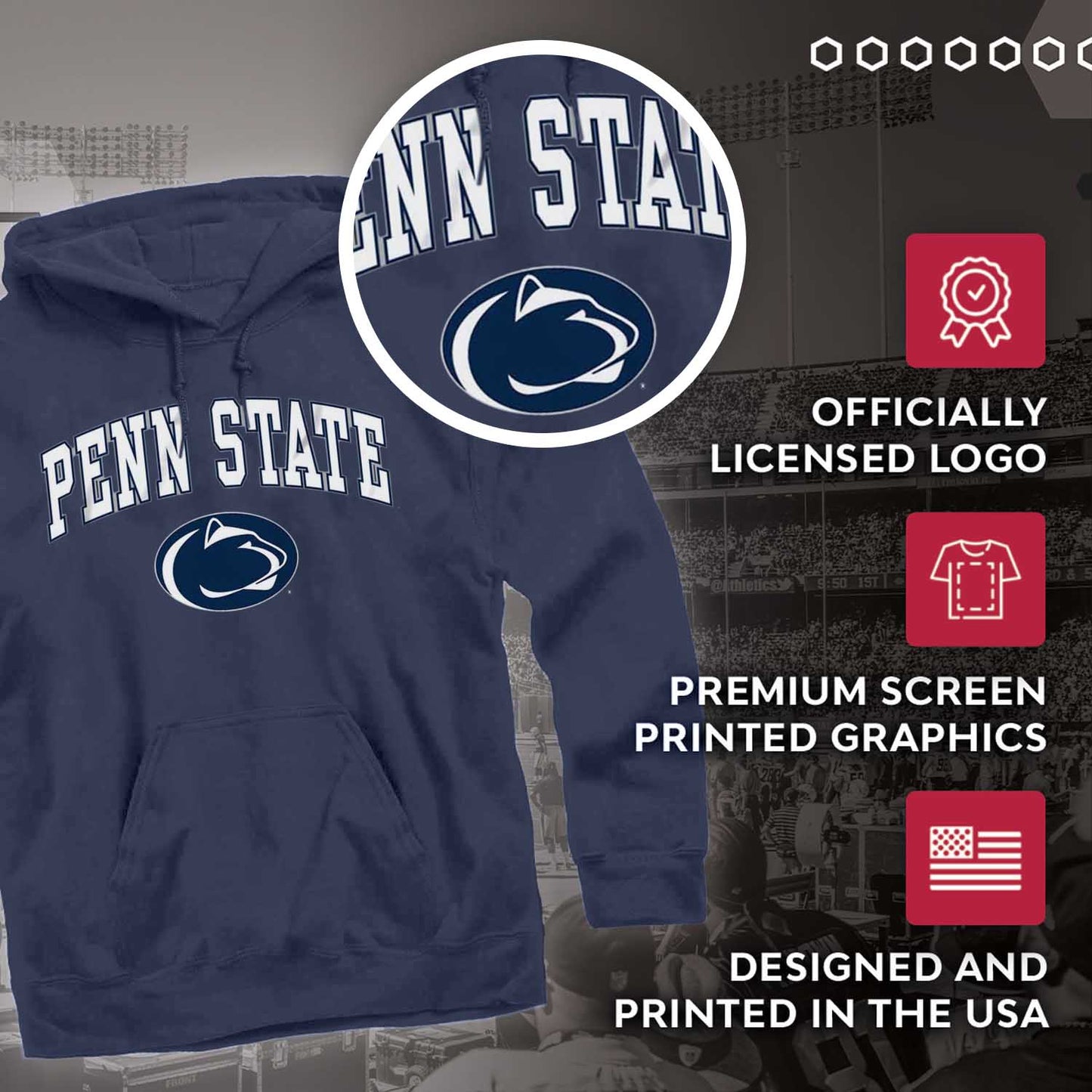 Penn State Nittany Lions Adult Arch & Logo Soft Style Gameday Hooded Sweatshirt - Navy