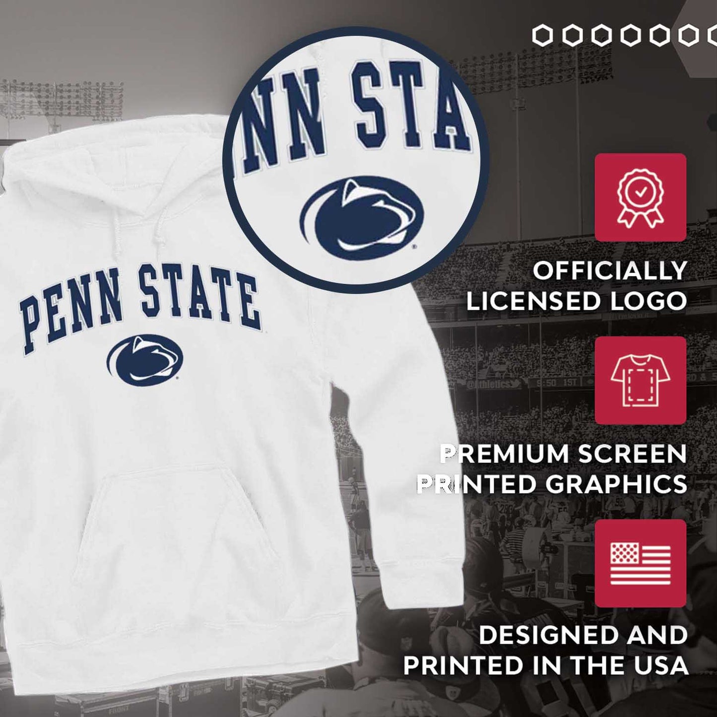 Penn State Nittany Lions Adult Arch & Logo Soft Style Gameday Hooded Sweatshirt - White