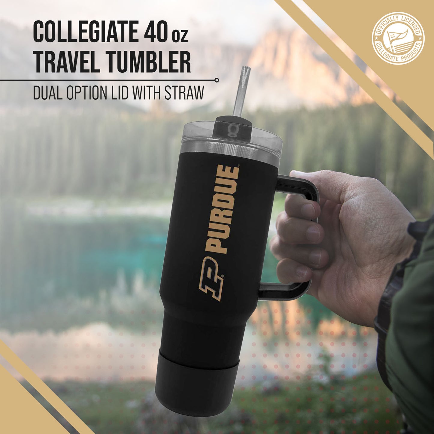 Purdue Boilermakers College & University 40 oz Travel Tumbler With Handle - Black