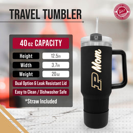 Purdue Boilermakers Collegiate 40oz Stainless Steel Travel Tumbler with Handle for Mom - Black