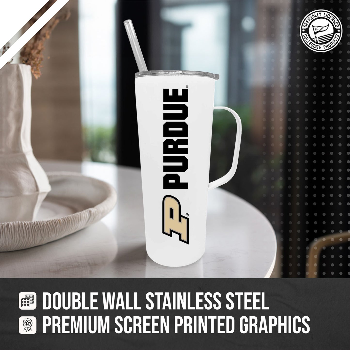 Purdue Boilermakers NCAA Stainless Steal 20oz Roadie With Handle & Dual Option Lid With Straw - White
