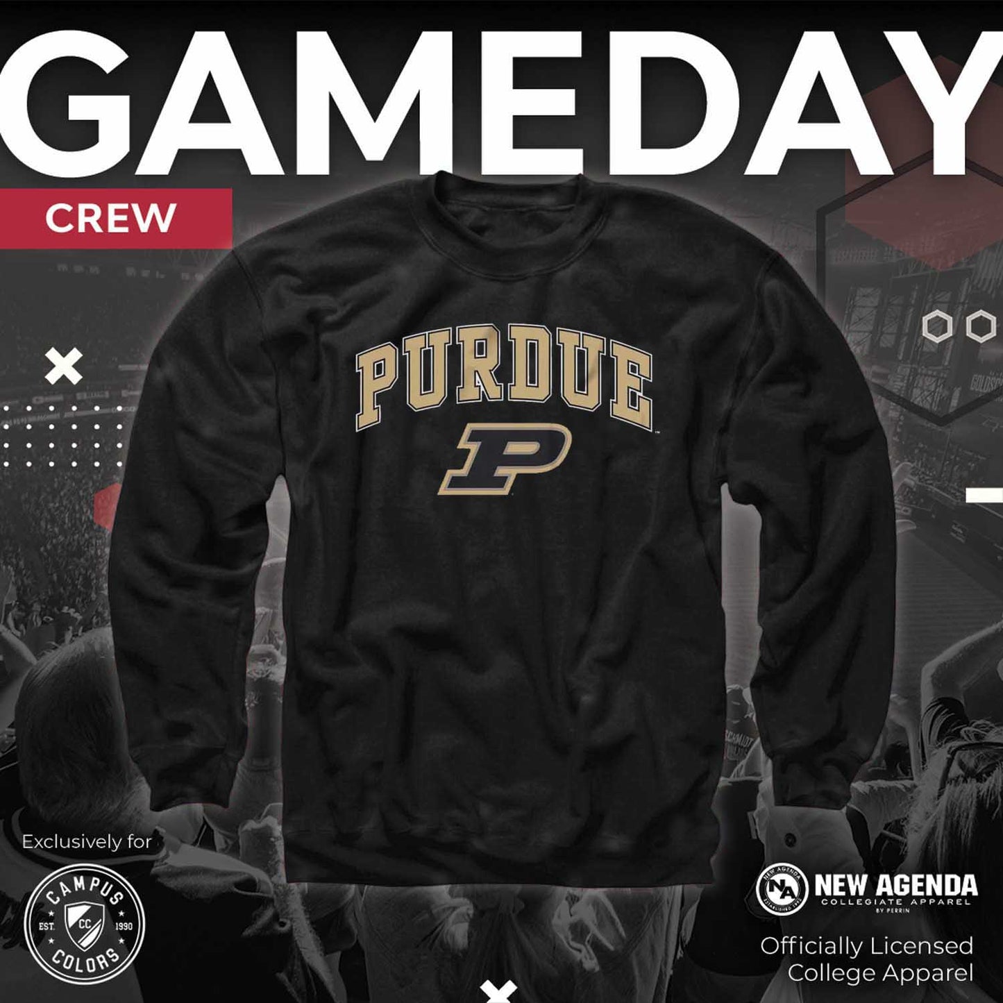 Purdue Boilermakers Campus Colors Adult Arch & Logo Soft Style Gameday Crewneck Sweatshirt  - Black