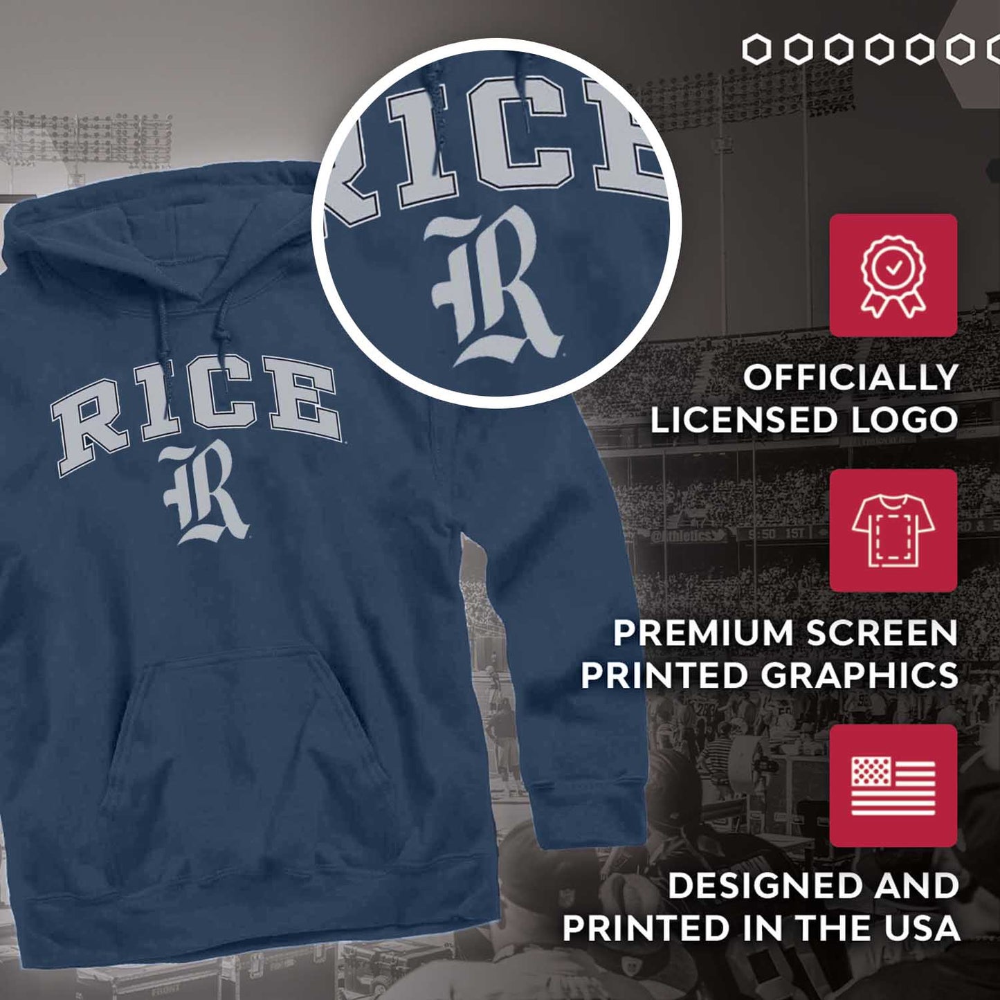 Rice Owls Adult Arch & Logo Soft Style Gameday Hooded Sweatshirt - Navy