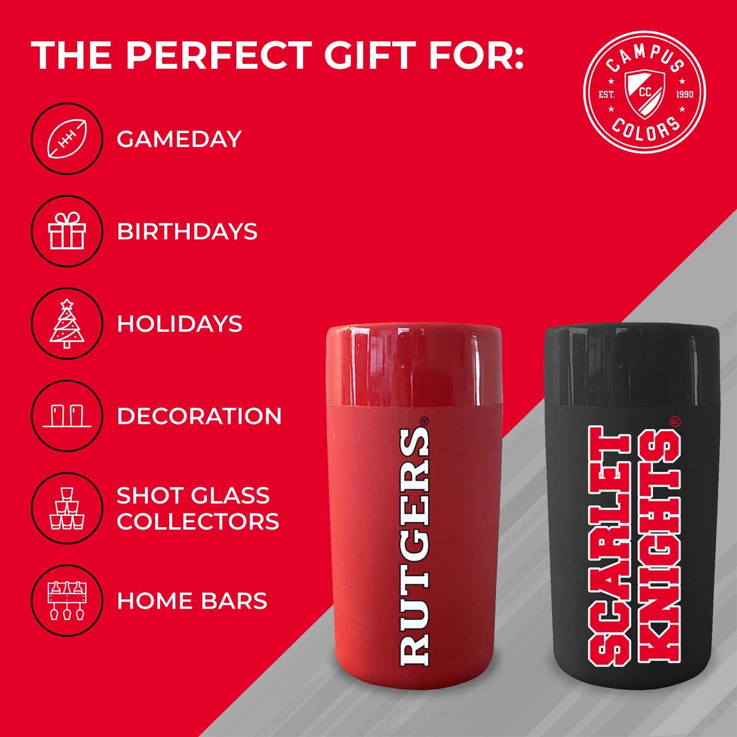 Rutgers Scarlet Knights College and University 2-Pack Shot Glasses - Team Color