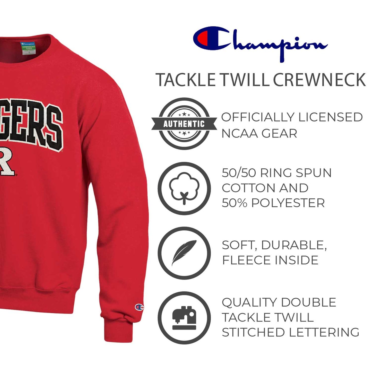 Rutgers Scarlet Knights Adult Tackle Twill Crewneck - Red