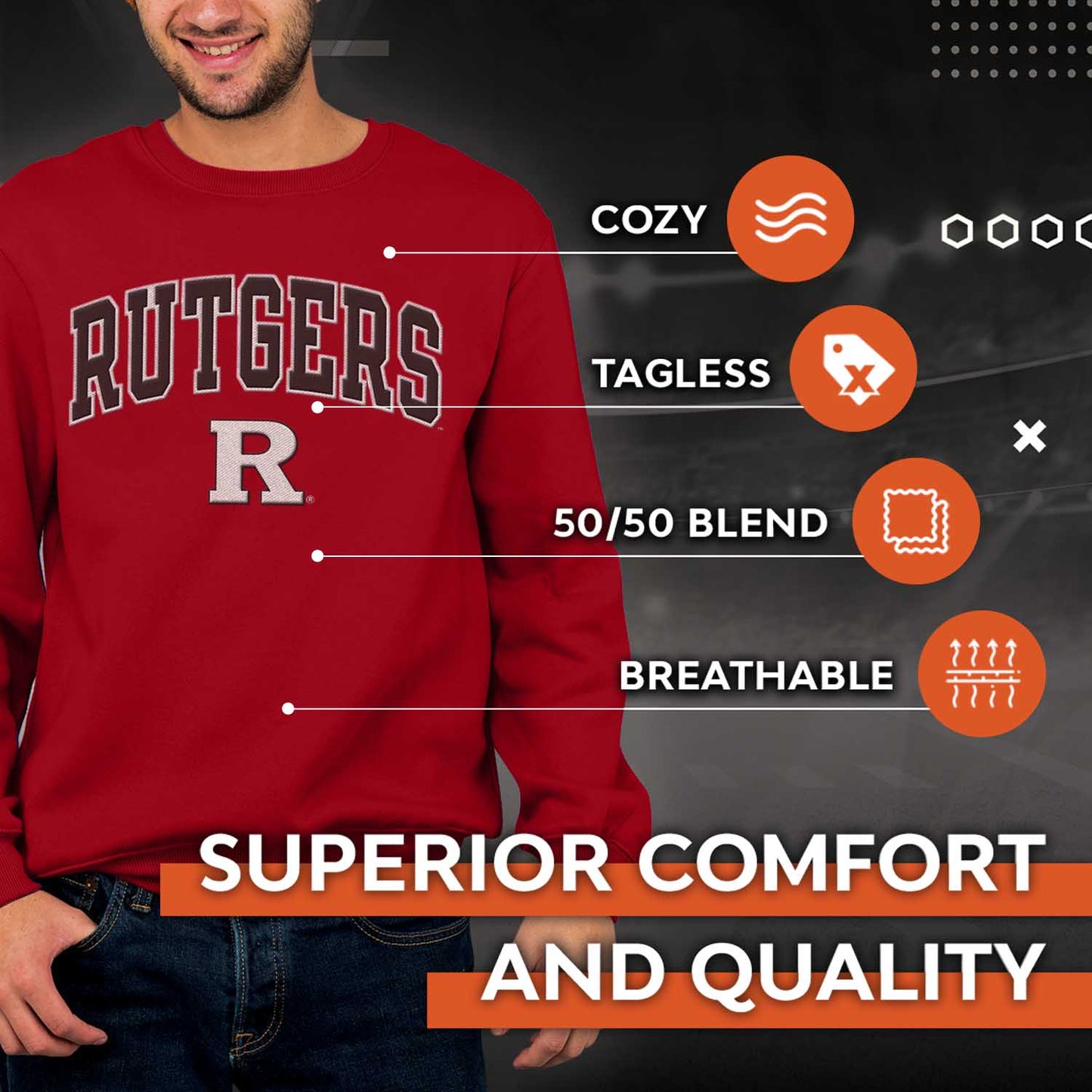 Rutgers Scarlet Knights NCAA Adult Tackle Twill Crewneck Sweatshirt - Red