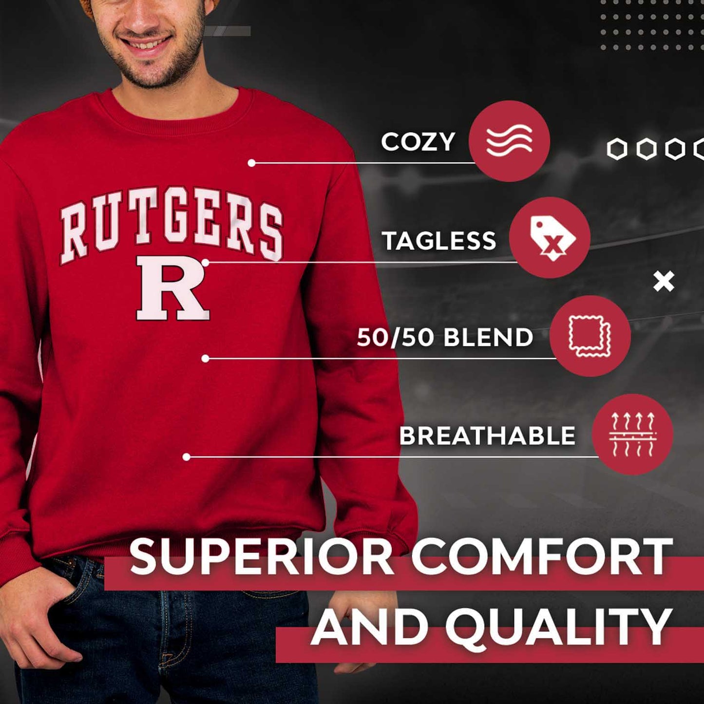 Rutgers Scarlet Knights Adult Arch & Logo Soft Style Gameday Crewneck Sweatshirt - Red