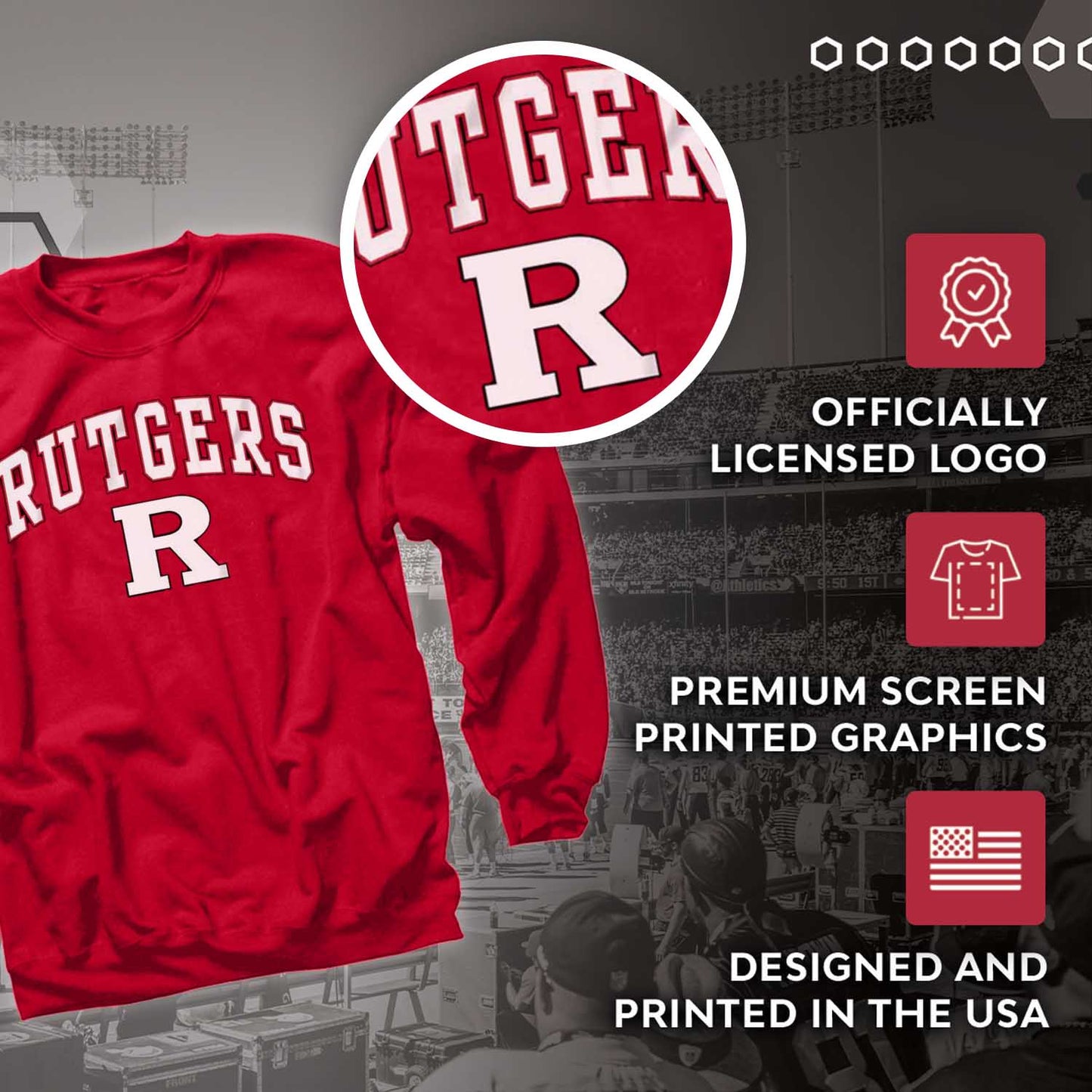 Rutgers Scarlet Knights Adult Arch & Logo Soft Style Gameday Crewneck Sweatshirt - Red