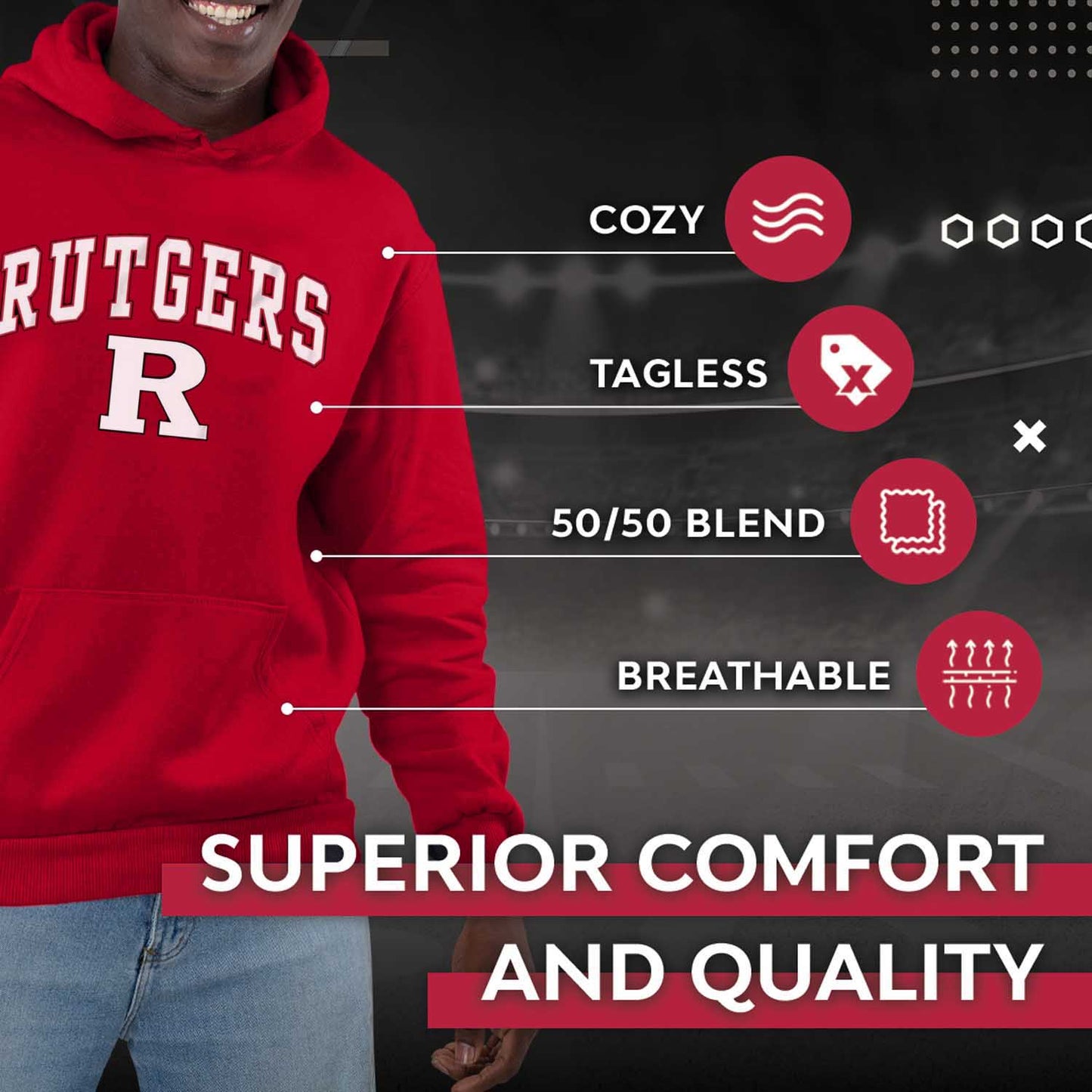 Rutgers Scarlet Knights Adult Arch & Logo Soft Style Gameday Hooded Sweatshirt - Red