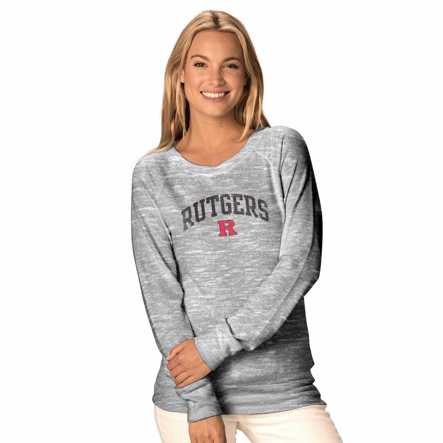 Rutgers Scarlet Knights  Womens Ultimate Lightweight Carefree Crewneck - Gray