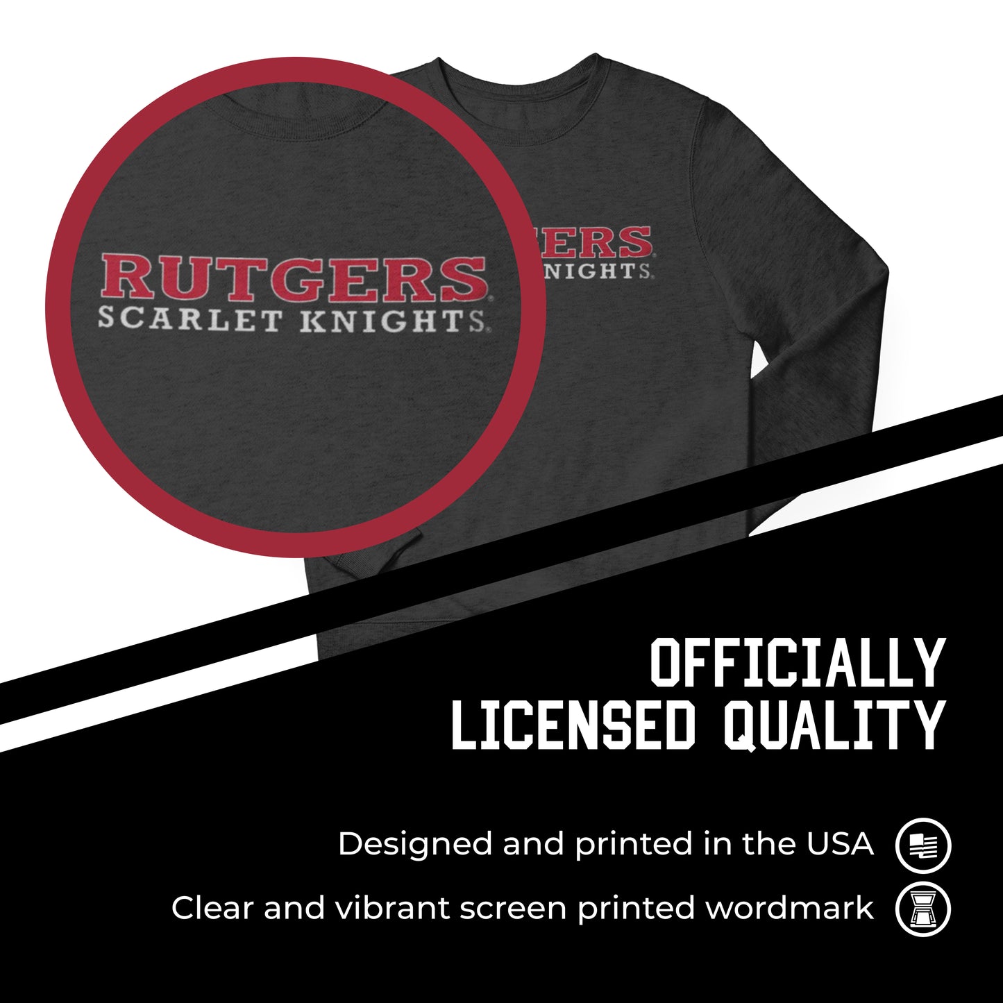 Rutgers Scarlet Knights NCAA Adult Charcoal Crewneck Fleece Sweatshirt - Charcoal