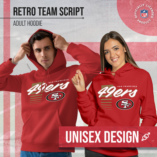 San Francisco 49ers NFL Adult Unisex Retro Script Ultra Soft Fleece Hooded Sweatshirt - Red