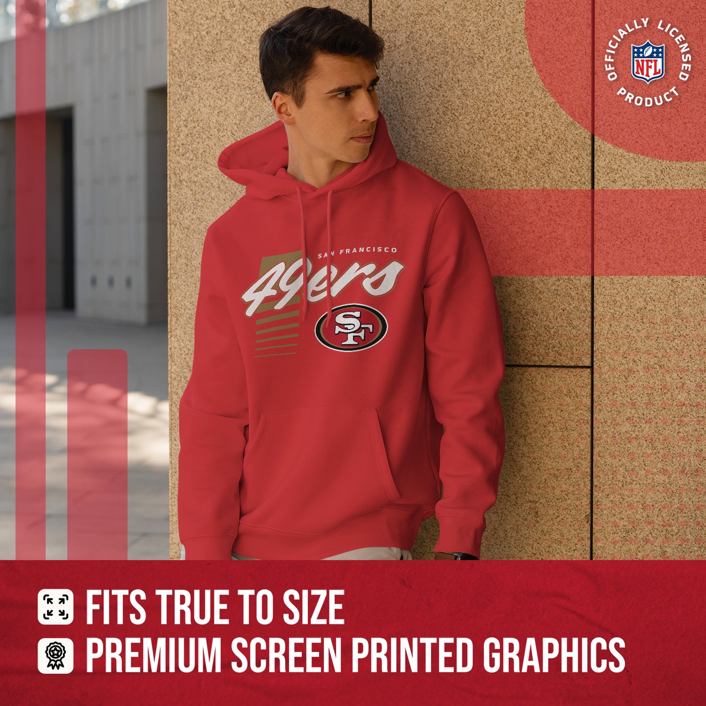 San Francisco 49ers NFL Adult Unisex Retro Script Ultra Soft Fleece Hooded Sweatshirt - Red