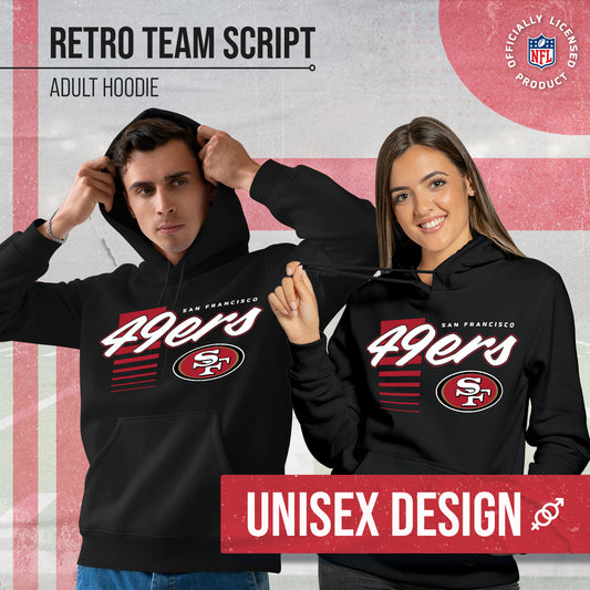 San Francisco 49ers NFL Adult Unisex Retro Script Ultra Soft Fleece Hooded Sweatshirt - Black