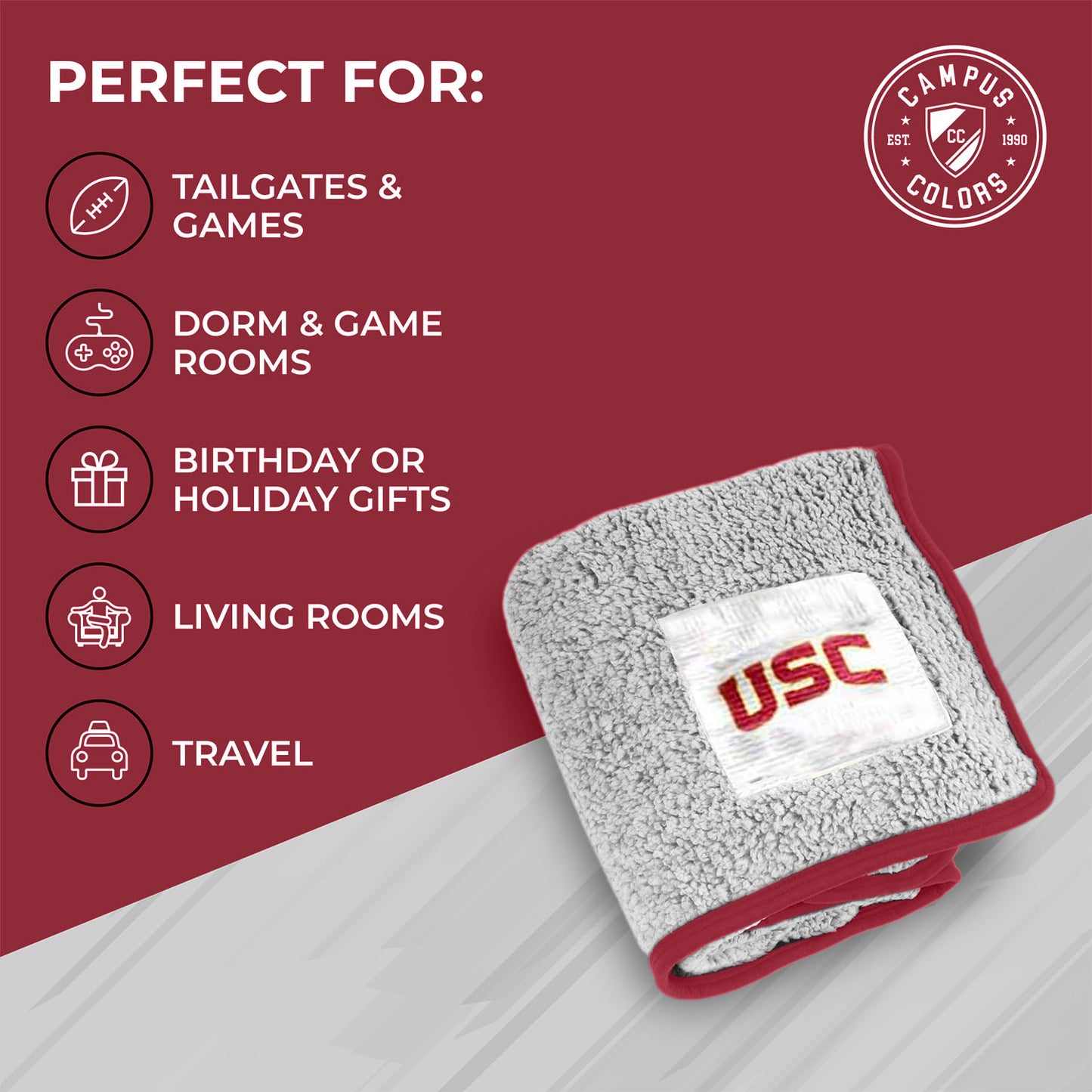 USC Trojans NCAA Silk Sherpa College Throw Blanket - Crimson