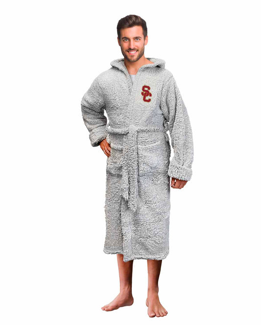 USC Trojans NCAA Adult Plush Hooded Robe with Pockets - Gray