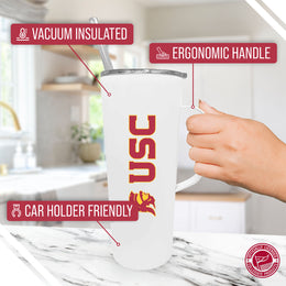 USC Trojans NCAA Stainless Steal 20oz Roadie With Handle & Dual Option Lid With Straw - White