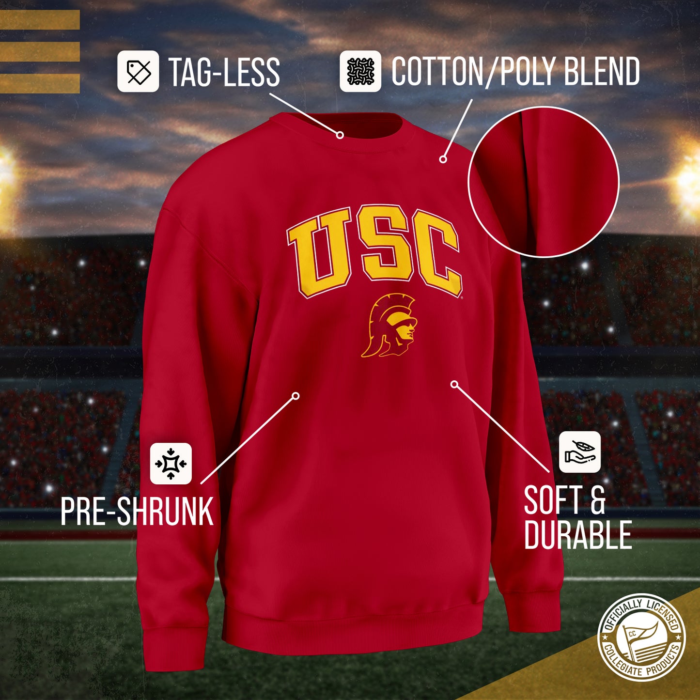 USC Trojans Adult Arch & Logo Soft Style Gameday Crewneck Sweatshirt - Cardinal