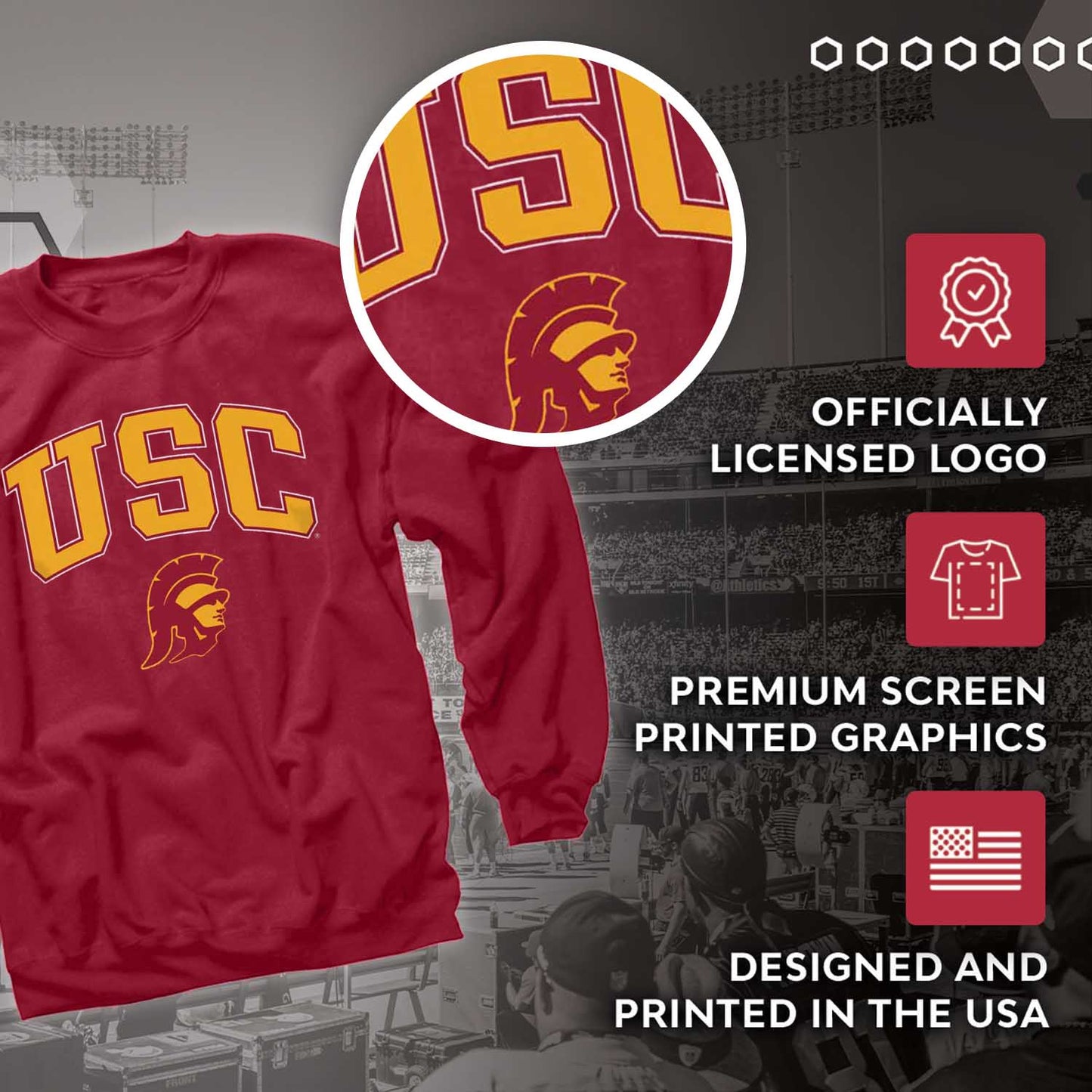 USC Trojans Adult Arch & Logo Soft Style Gameday Crewneck Sweatshirt - Cardinal