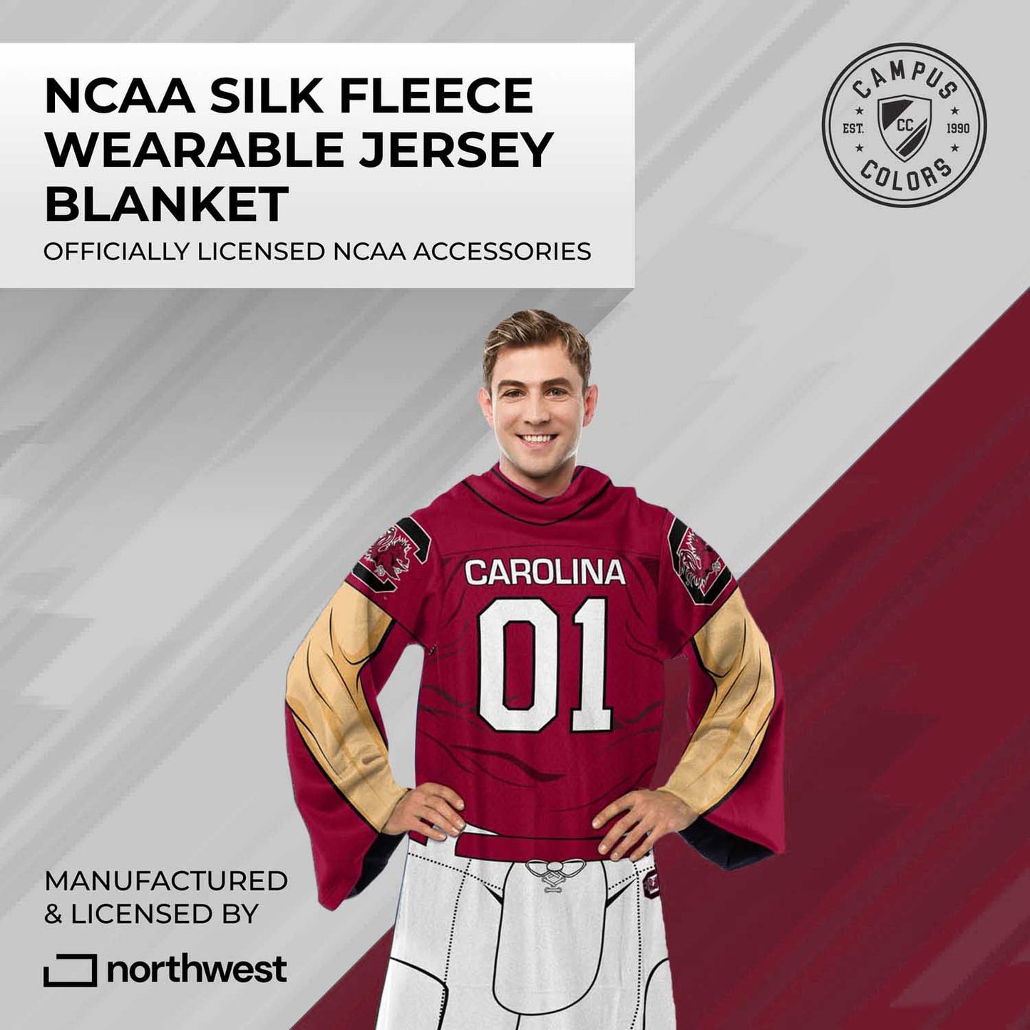South Carolina Gamecocks NCAA Team Wearable Blanket with Sleeves - Maroon
