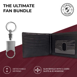 South Carolina Gamecocks University Team Logo Mens Bi Fold Wallet and Unisex Valet Keychain Bundle - Black