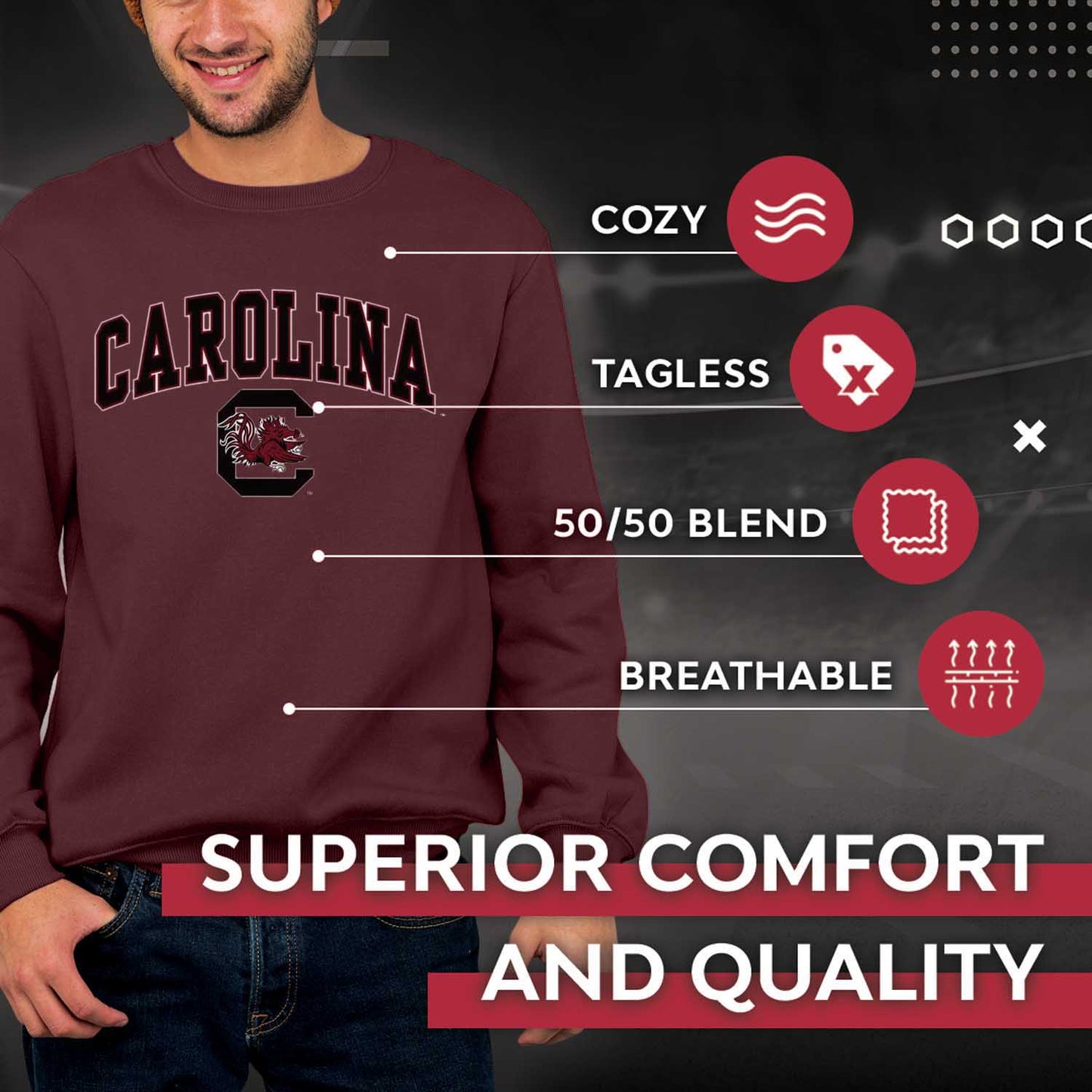 South Carolina Gamecocks Adult Arch & Logo Soft Style Gameday Crewneck Sweatshirt - Maroon