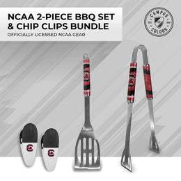 South Carolina Gamecocks Collegiate University Two Piece Grilling Tools Set with 2 Magnet Chip Clips - Chrome