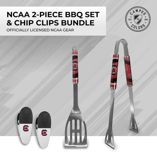 South Carolina Gamecocks Collegiate University Two Piece Grilling Tools Set with 2 Magnet Chip Clips - Chrome