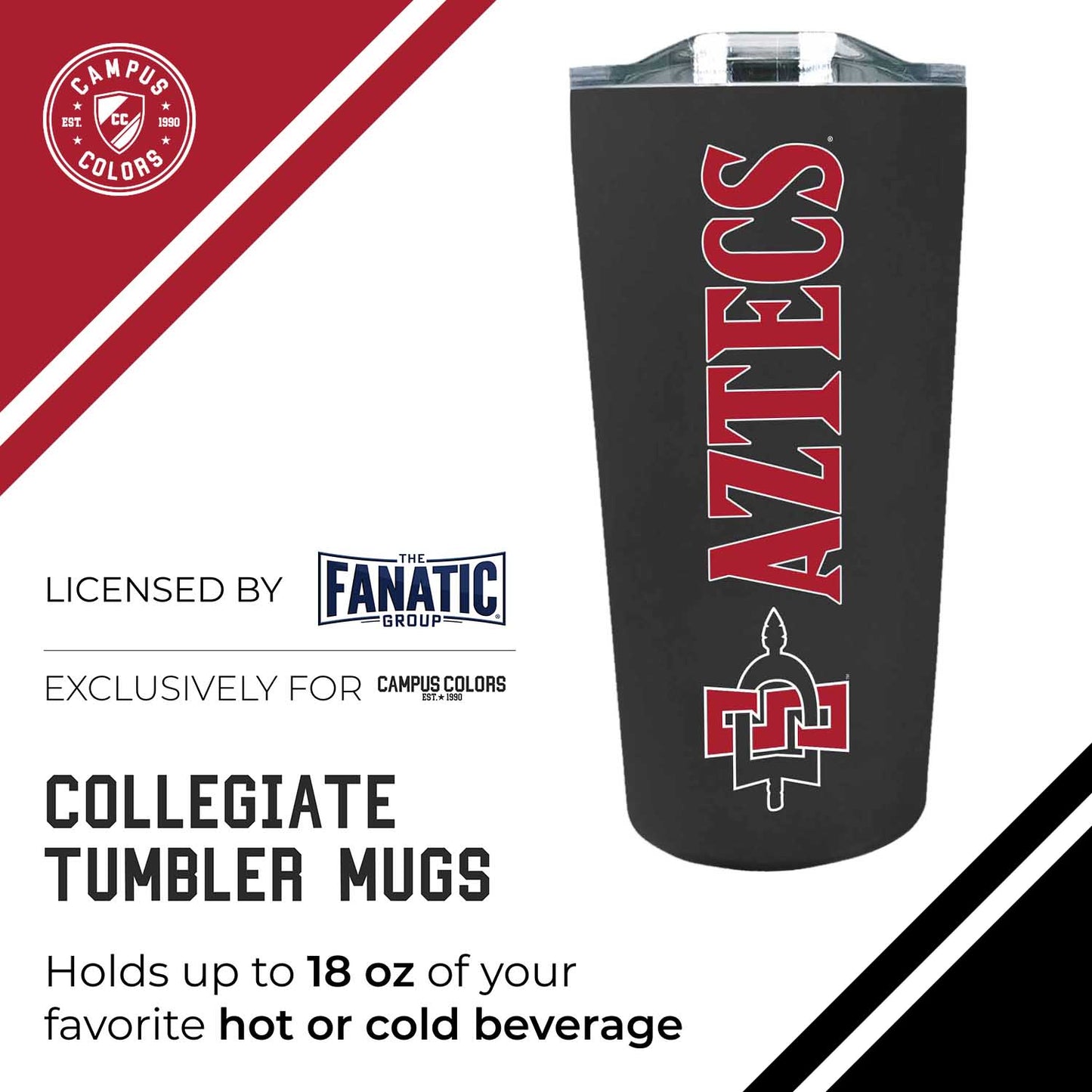 San Diego State Aztecs NCAA Stainless Steel Tumbler perfect for Gameday - Black