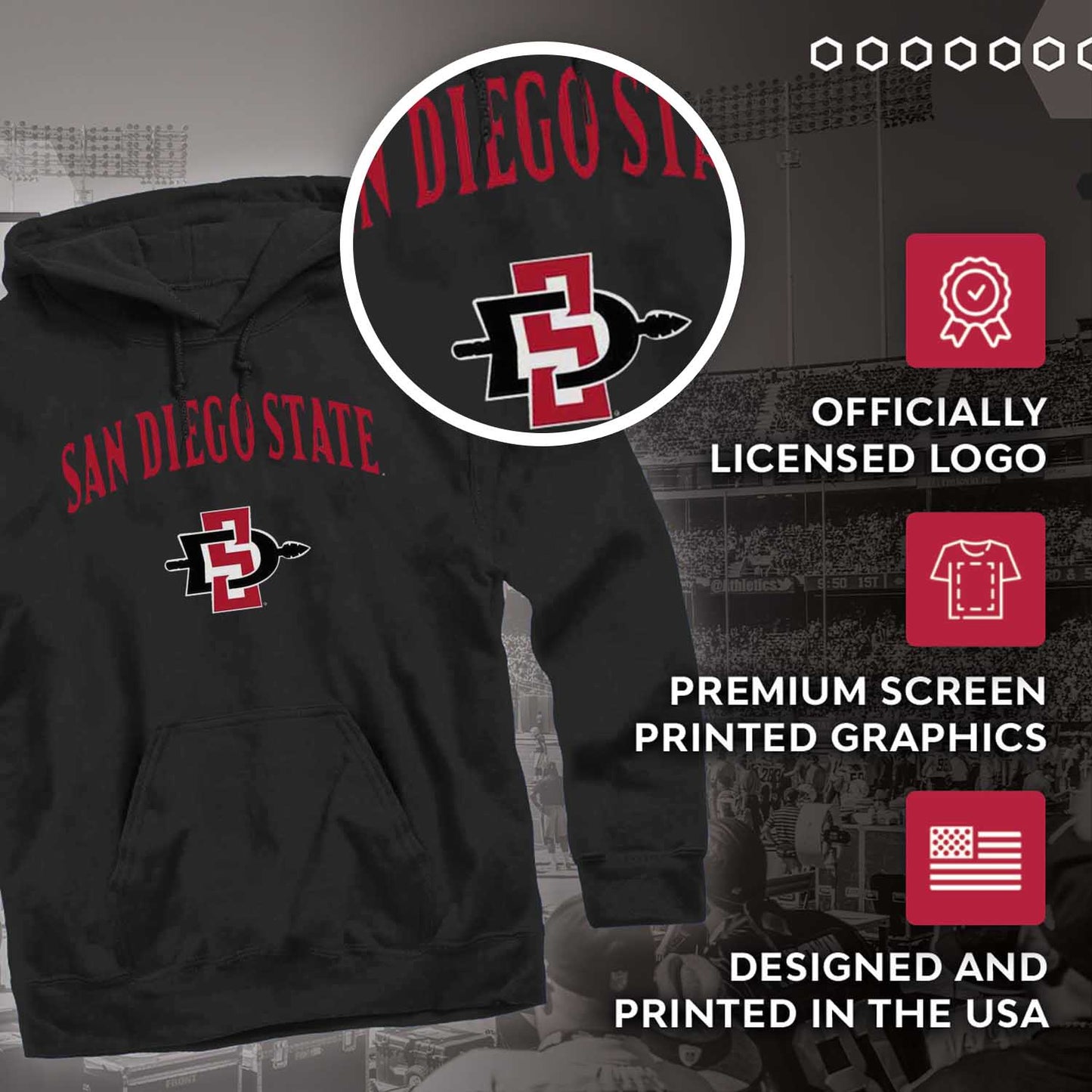 San Diego State Aztecs Adult Arch & Logo Soft Style Gameday Hooded Sweatshirt - Black