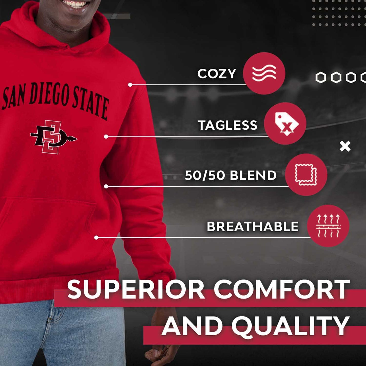 San Diego State Aztecs Adult Arch & Logo Soft Style Gameday Hooded Sweatshirt - Red