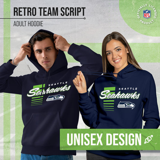 Seattle Seahawks NFL Adult Unisex Retro Script Ultra Soft Fleece Hooded Sweatshirt - Navy