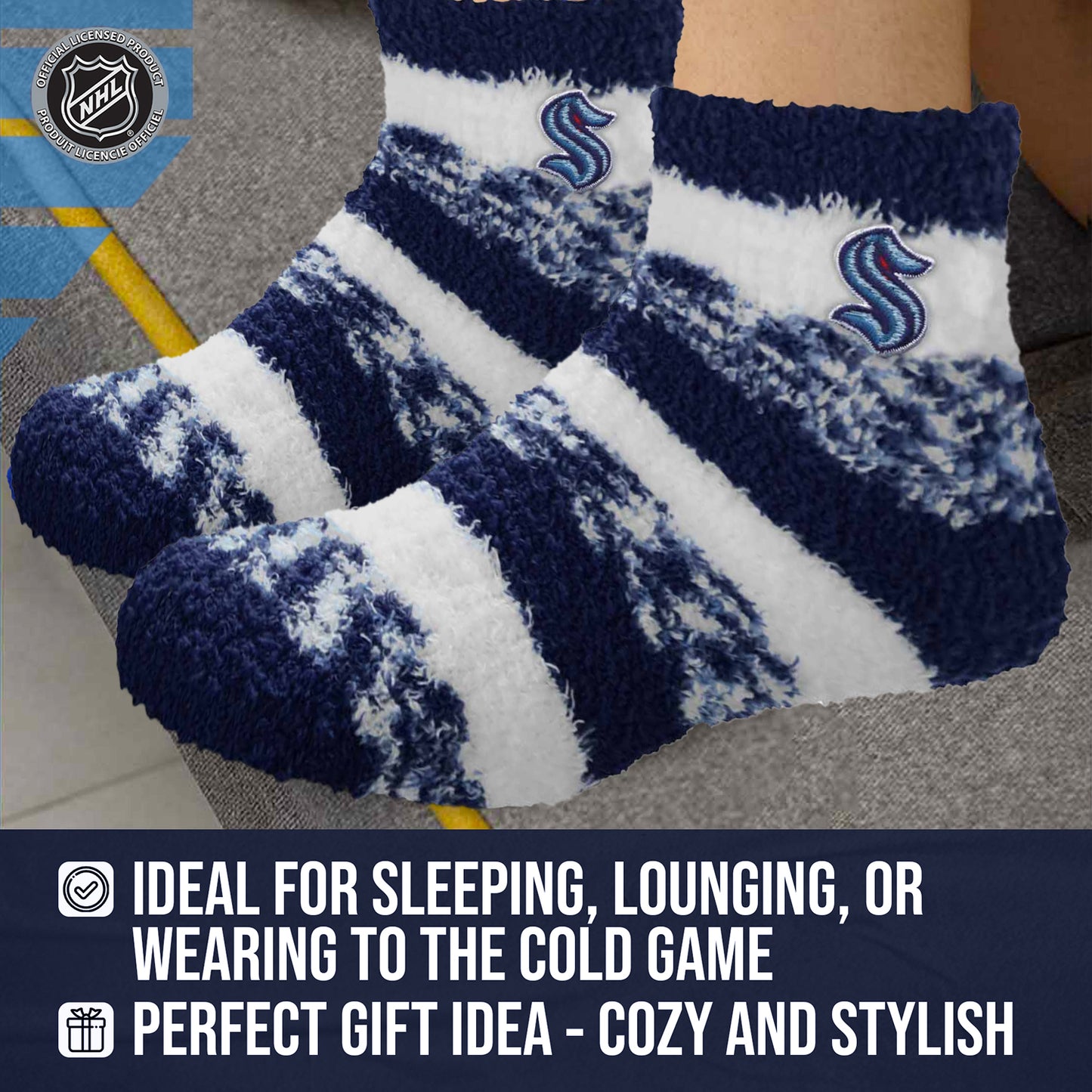 Seattle Kraken NHL Unisex Cozy Sleep Socks - Navy