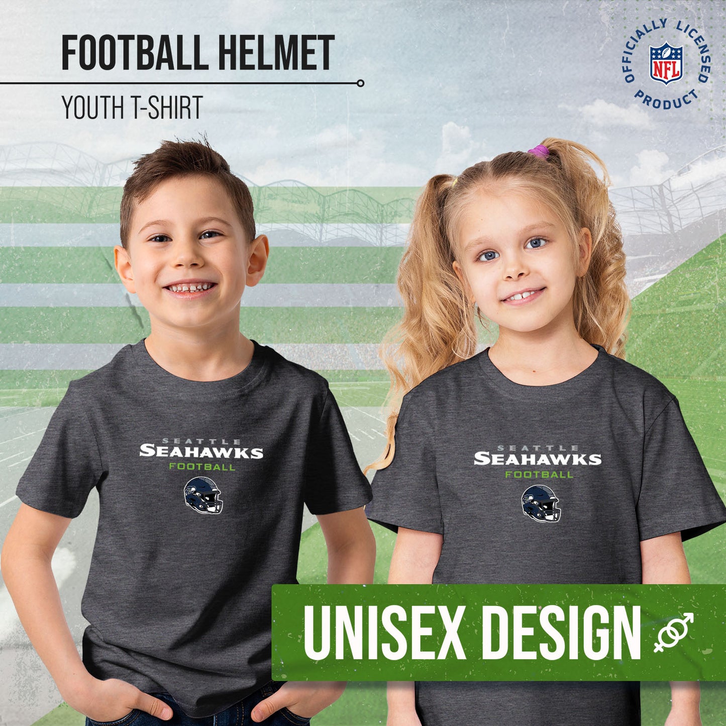 Seattle Seahawks NFL Youth Football Helmet Tagless T-Shirt - Charcoal
