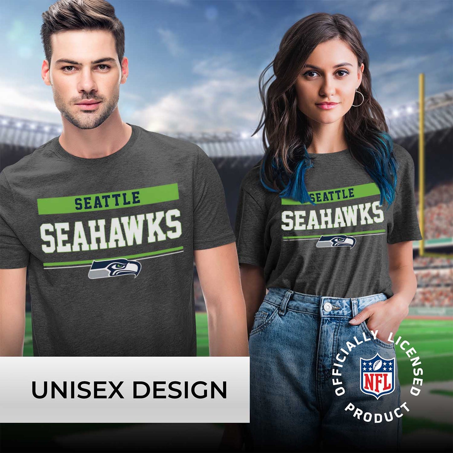 Seattle Seahawks NFL Adult Team Block Tagless T-Shirt - Charcoal