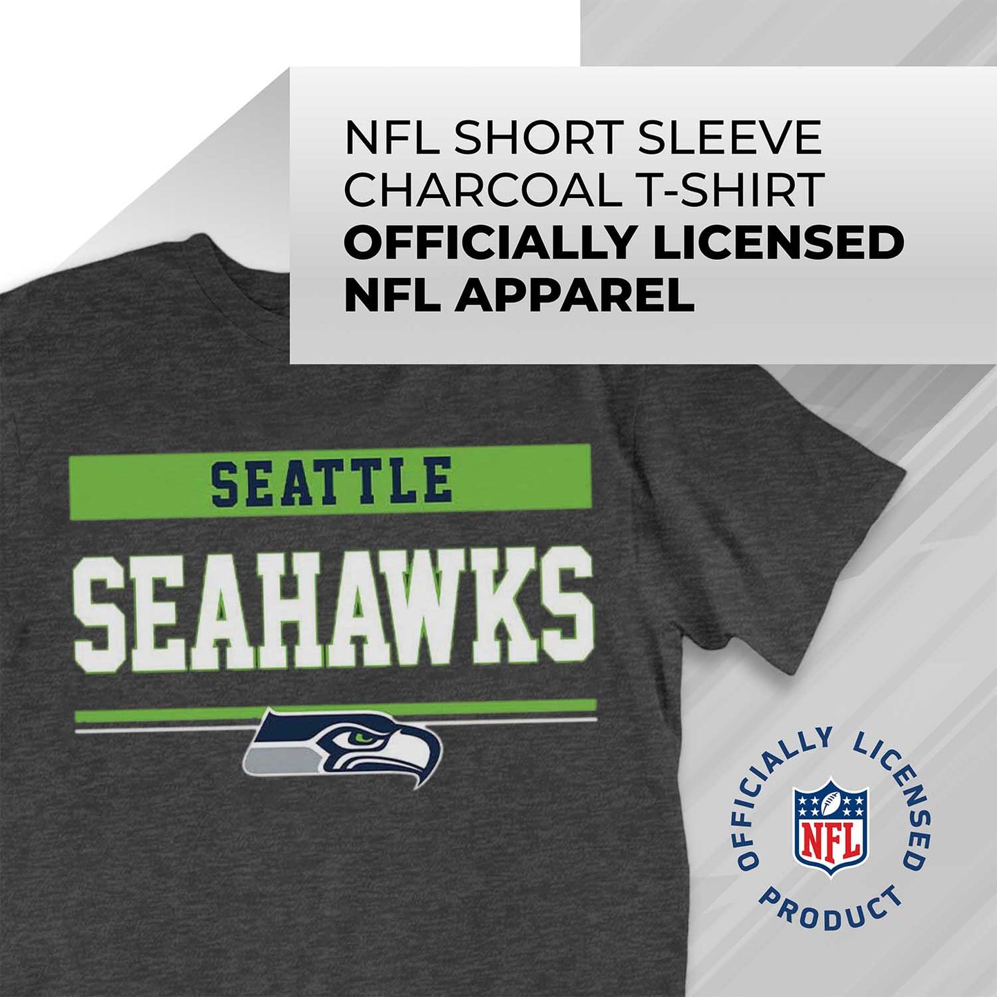 Seattle Seahawks NFL Adult Team Block Tagless T-Shirt - Charcoal