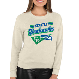 Seattle Seahawks NFL Womens Groovy Retro Slouchy Crewneck - Off White