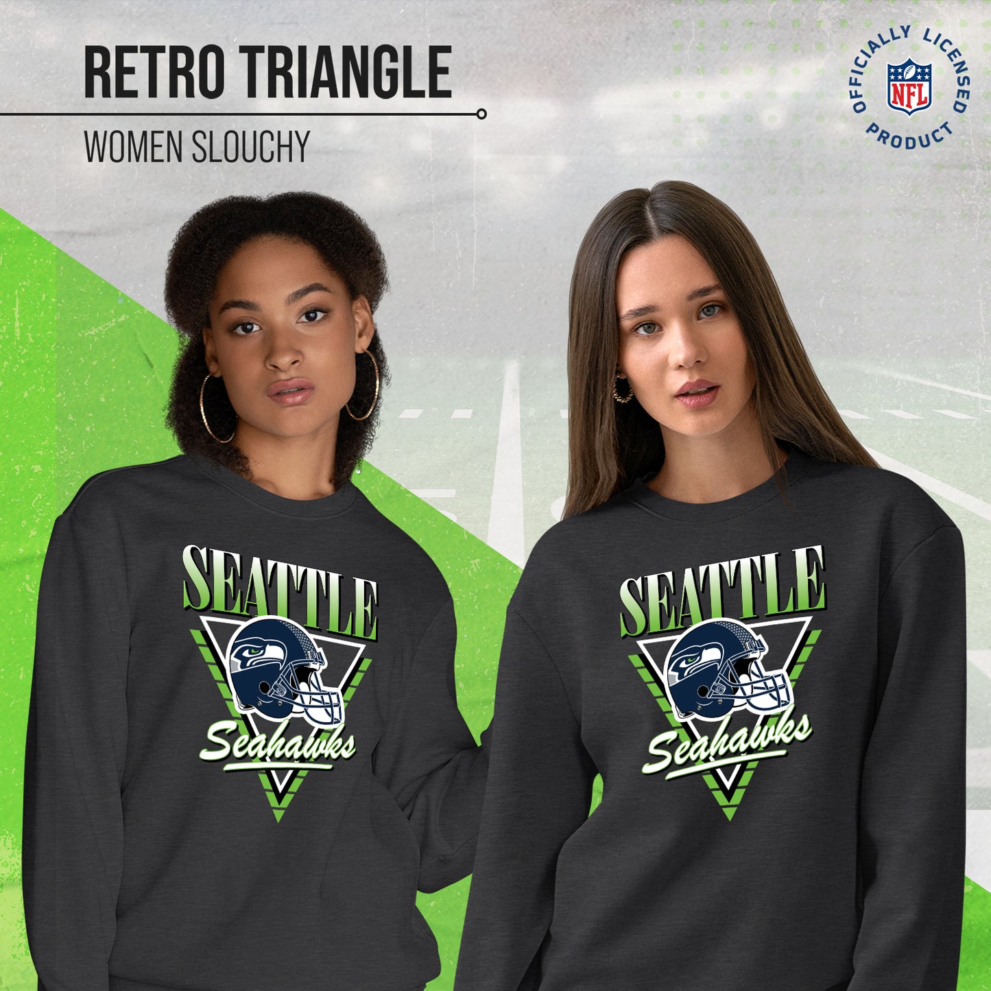 Seattle Seahawks NFL Womens Retro Triangle Slouchy Crewneck - Heather Charcoal