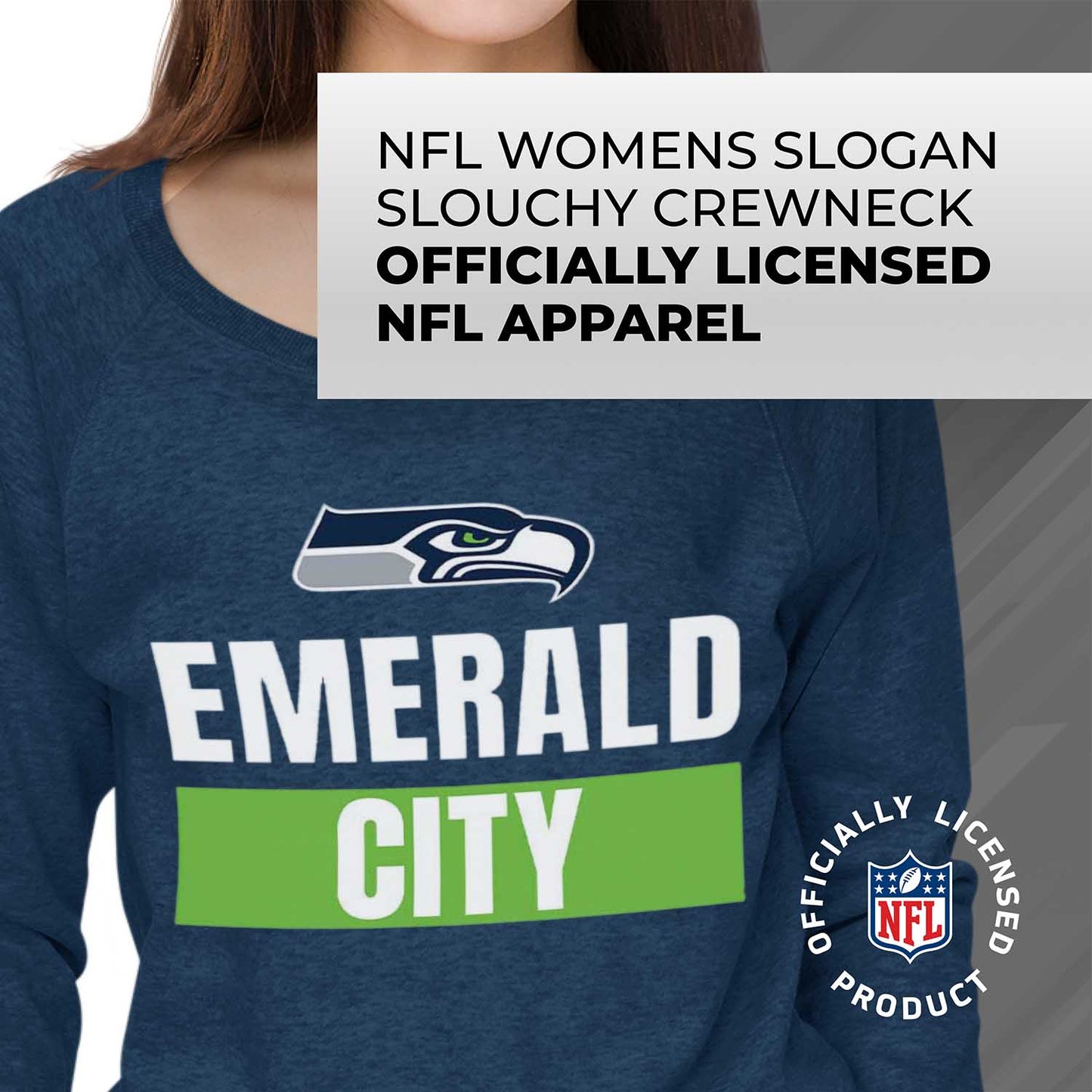 Seattle Seahawks NFL Womens Team Slogan Crew Neck - Navy