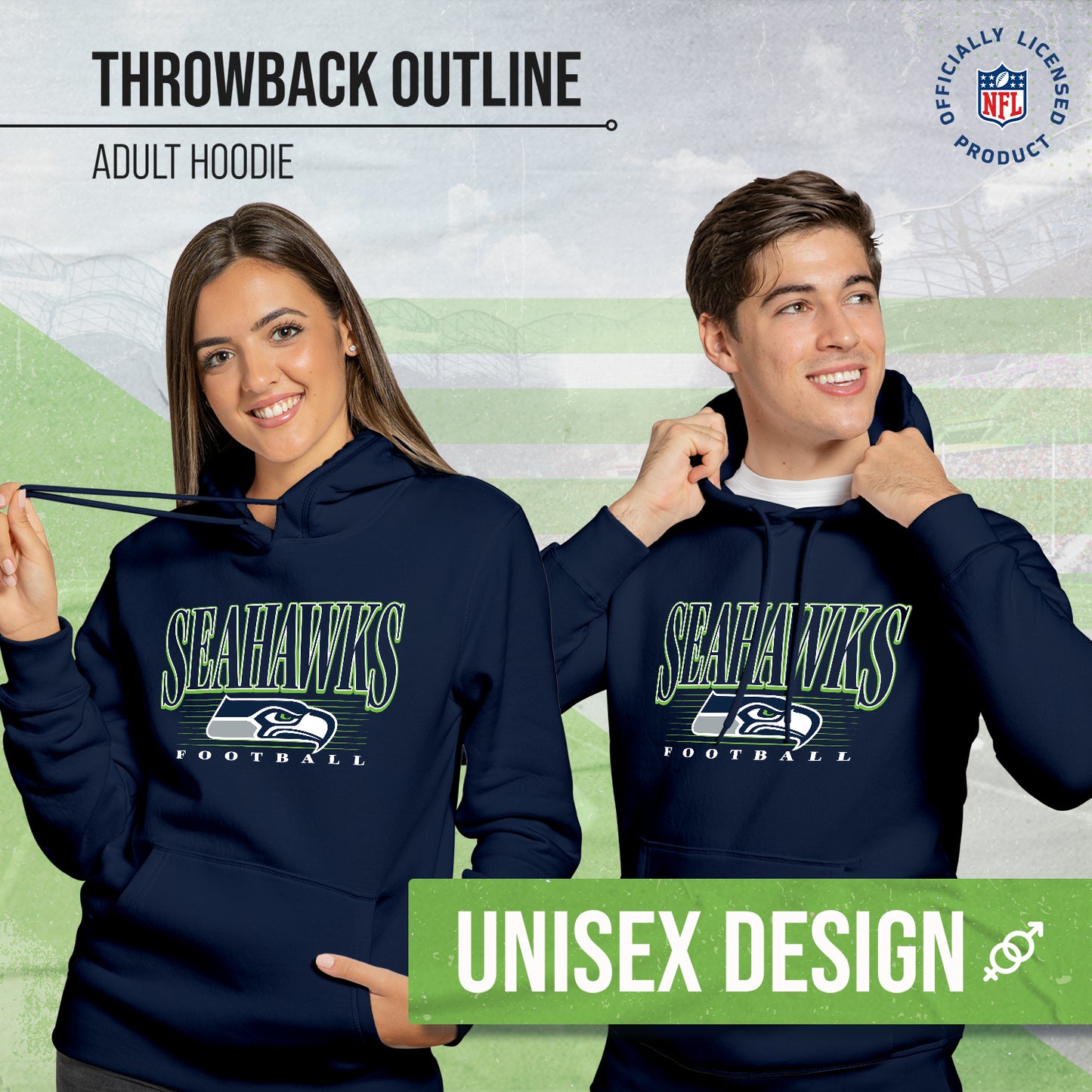 Seattle Seahawks NFL Adult Unisex Overtime Blueprint Soft Fleece Hooded Sweatshirt - Navy