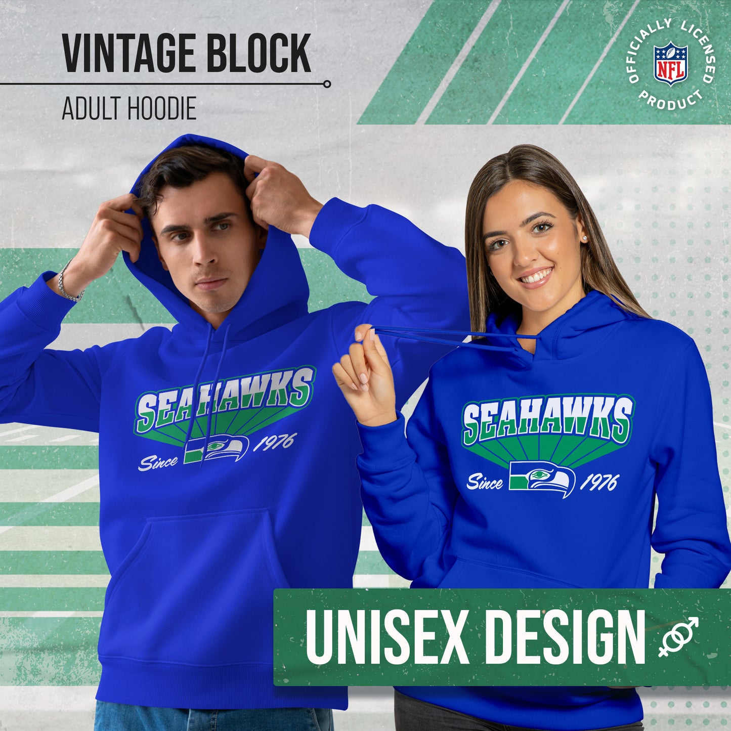 Seattle Seahawks NFL Adult Unisex Vintage Block Ultra Soft Fleece Hooded Sweatshirt - Royal