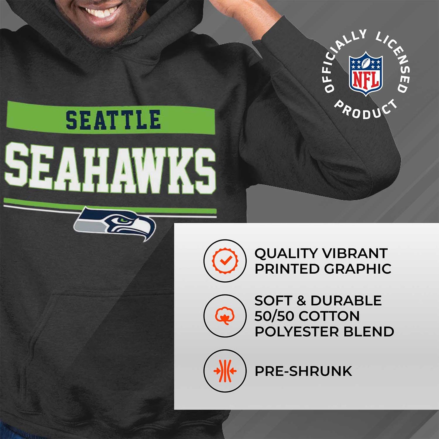 Seattle Seahawks NFL Adult Gameday Charcoal Hooded Sweatshirt - Charcoal