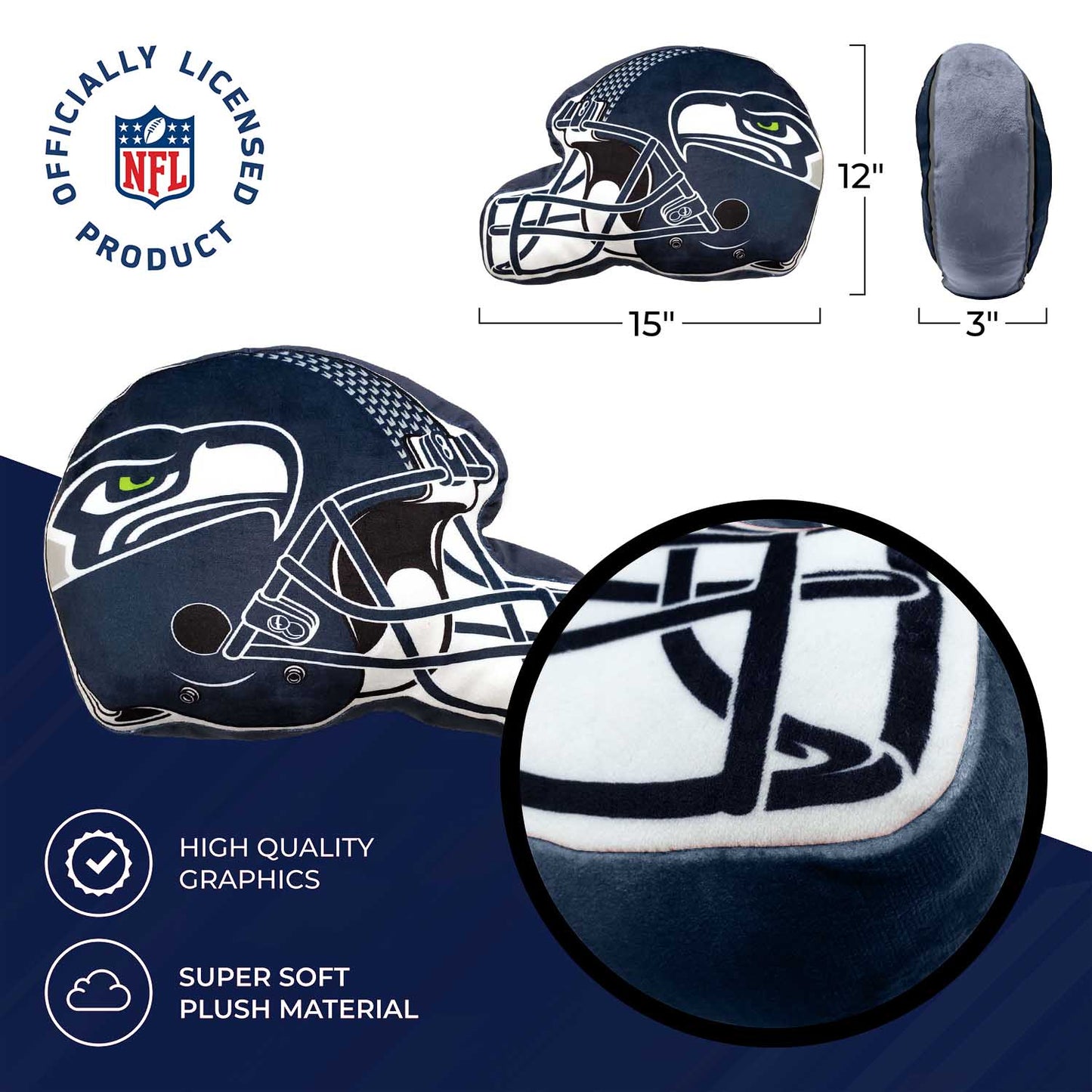 Seattle Seahawks NFL Helmet Football Super Soft Plush Pillow - Navy