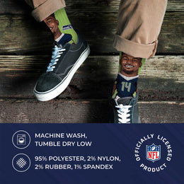 Seattle Seahawks FBF NFL Youth V Curve MVP DK Metcalf Player Crew Socks - Lime Green #14